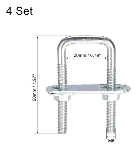 Perno En U Cuadrado 20mm, M6 Tornillos En U 20x50mm, 4 Kit