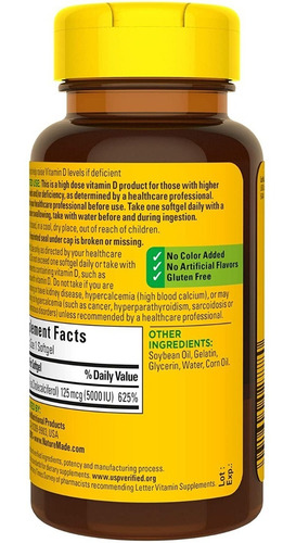 Imagen 2 de 3 de Vitamina D3 180mg 5000 Iu