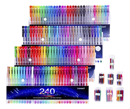 Plumas De Gel Con 240 Pza (120 Plumas + 120 Refills) Xchws C Tinta Multicolor Exterior Multicolores