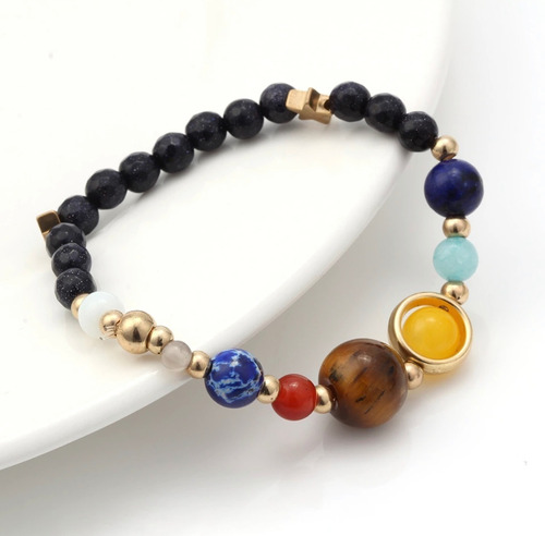Pulsera Brazalete Universo 9 Planetas Piedras Naturales Sistema Solar Ajustable Balance Energía Diámetro 6.5 Cm Largo 17 Cm