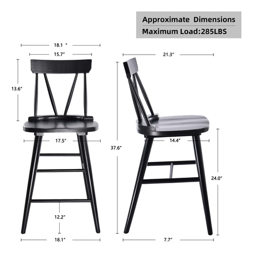 Duhome Juego De 2 Taburetes De Bar De Madera Negra Taburetes