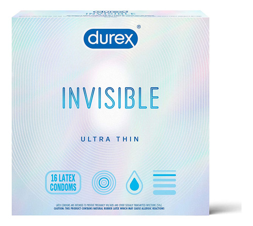 Durex Condom Invisible, 16 Count, Ultra Thin Lubricated,