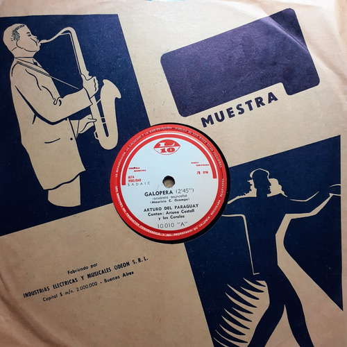 Disco De Pasta 78 Rpm - Arturo Del Paraguay (galopera)