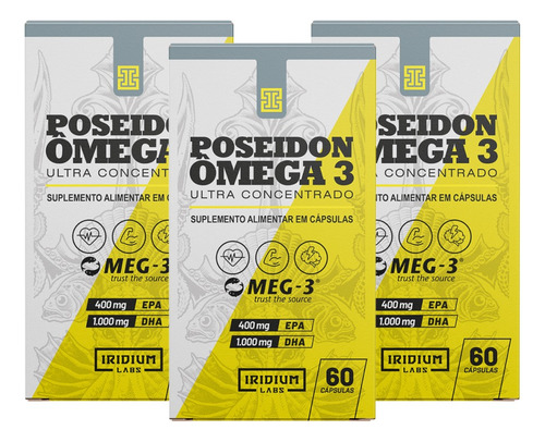 Kit 3x Poseidon Ômega 3 - 180 Caps Óleo De Peixe Concentrado Sabor Sem sabor