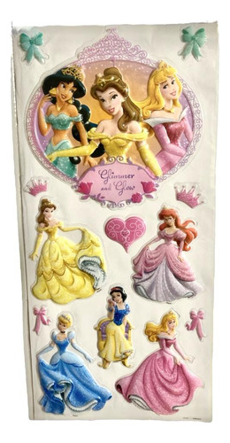 Plancha Stickers Para Pared 3d Princesas Disney Original