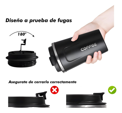 Vaso Térmico Café, 510 Ml Hermético Acero Inox, C/tapa 13600 Negro