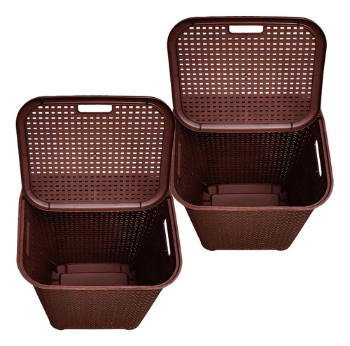 4 Cestos Canasta Organizador Ropa Tapa Rattan Color Chocolate