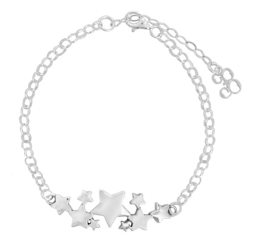 Pulsera Liso Con Dije De Estrellas En Plata .925