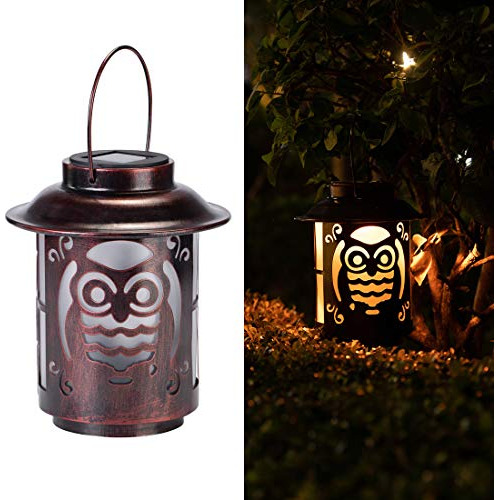 Solar Lantern Lights Outdoor Owl Waterproof Metal Led H...