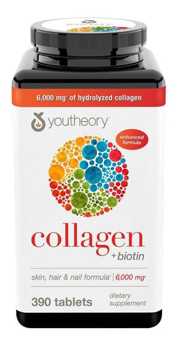 Colageno Hidrolizado Youtheory 390 Pastillas  Collagen Usa