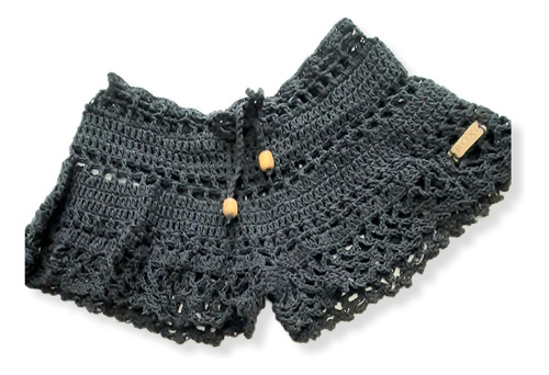 Top Tejido Crochet Artesanal Y Short Color Negro Disponible!