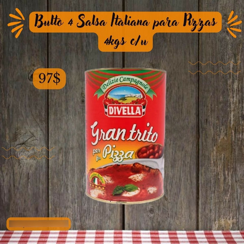 Bulto 4 Undades Salsa Italiana Para Pizzas 4kg C/u