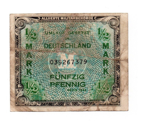 Alemania Billete 1/2 Marco Año 1944 P#191a Ocupacion Aliada