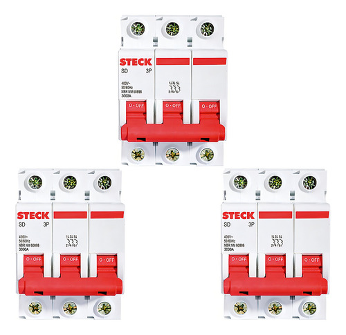 Kit C/3 - Disjuntor Steck Din Tripolar 100a Sd3 C 10ka
