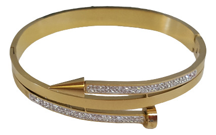 Brazalete Clavo Brillantes Acero Inoxidable Dorado 22 Cm (Usado)