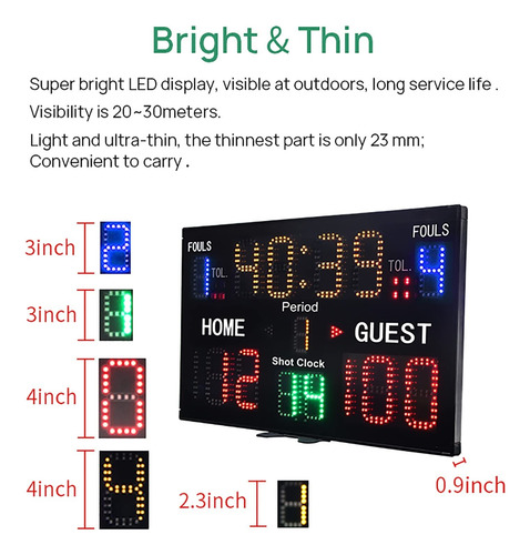 Marcador Led Baloncesto Con Zumbador Control Y Ajuste De Luz