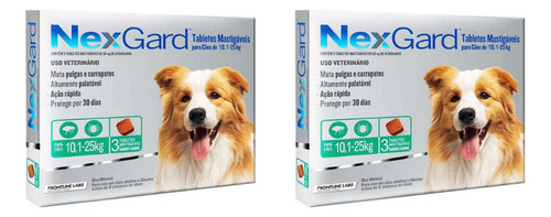 Combo 2 Nexgard Para Cães De 10,1 A 25kg Com 3 Comprimidos