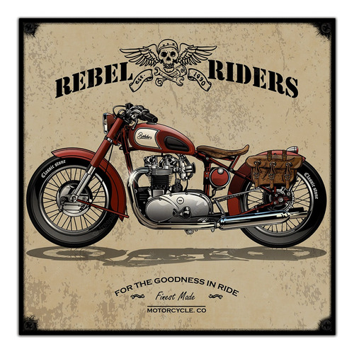 #278 - Cuadro Vintage 30 X 30 - Moto Riders No Chapa Retro