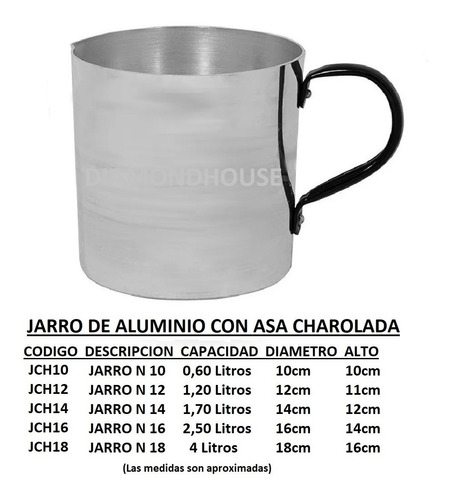 Jarro 4 Litros Hervidor De Aluminio Sin Tapa Asa Charol N 18