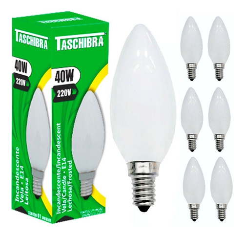 Kit 10 Lâmpada Vela Leitosa 40w 220v E14 2700k Taschibra Cor da luz Branco-quente