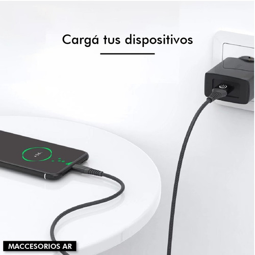 Imagen 3 de 10 de Cable De Datos Y Carga Reforzado Usb - Usb C
