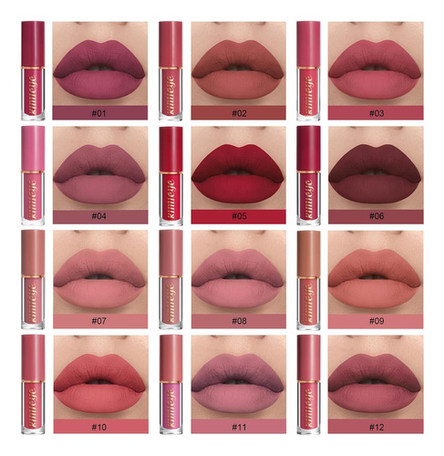 Kit De Lápiz Labial Líquido Mate De 12 Colores, Tinte De Lab
