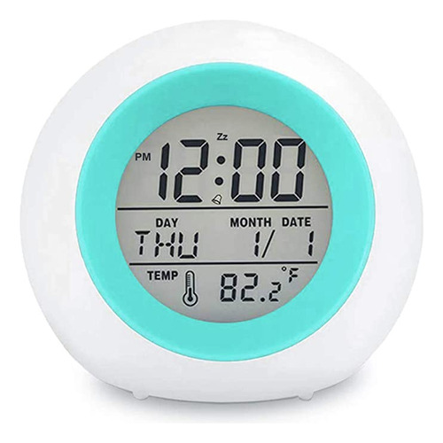 Kids Digital Alarm Clock, 7 Color Night Light, Snooze, Temp.