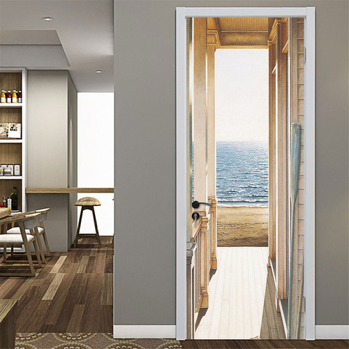 Adhesivo 3d W For Puerta Exterior Con Vista Al Mar Home 290