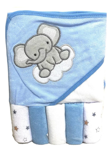 Set Toalla Con Capucha Bebe 5 Mas Toallitas Multiuso Baño
