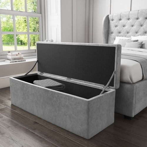 Imagen 2 de 4 de Baulera Pie De Cama Capitone Pana 2 Plazas 140cm Envio Grat