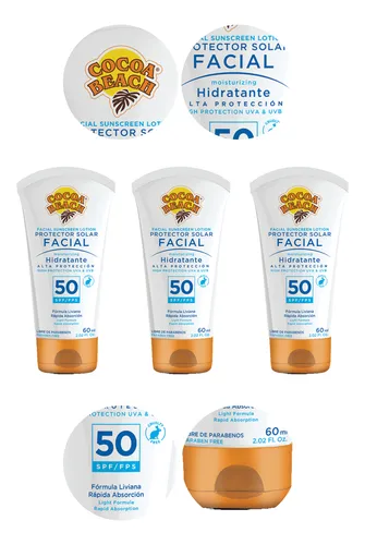 Protector Solar Cocoa Beach Facial Fps 50 60ml X 3 Unidades