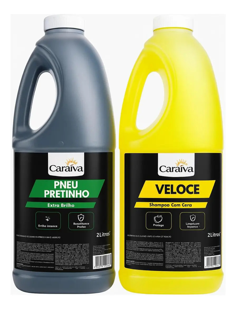 Kit Lavagem Automotiva Caraíva Shampoo com Cera 2L + Pneu Pretinho Extra Brilho 2L Biodegradável