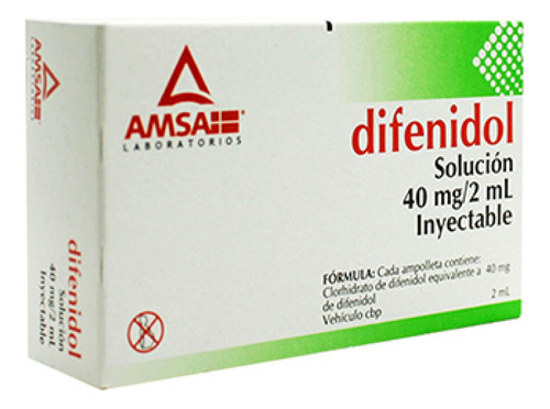 Difenidol Solución Inyectable 40 Mg/2ml 2 Ampolletas 2 Ml