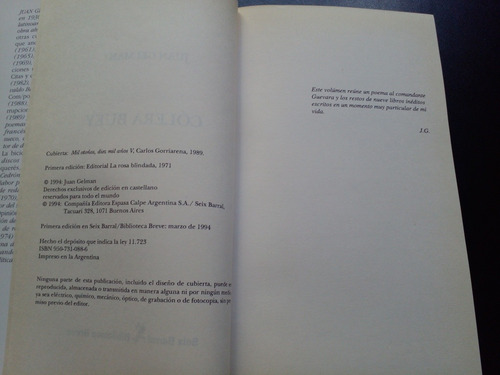 Cólera Buey Juan Gelman N (Usado)
