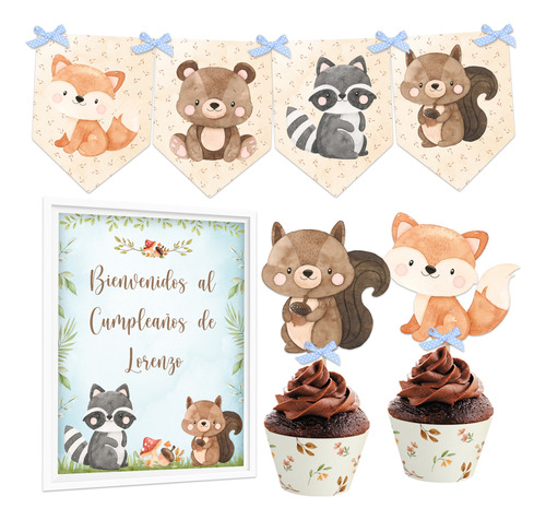 Kit Imprimible Animalitos Del Bosque Nene 1 Añito Bautismo