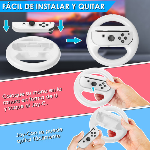 Volante para Nintendo Switch OLED Joy-Con Controller 2 Steering Wheel + 6 Tapas Compatible con OLED Modelo Racing Juegos Armazones Controles Accesorio Universales Diseño Ergonómico