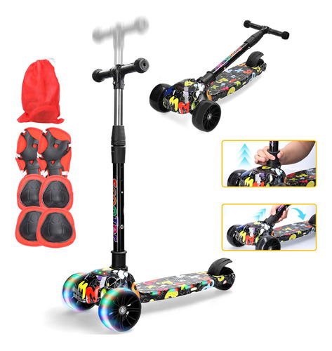 Monopatín De Pie Scooter Plegable Con Luces Para 2-12 Niños