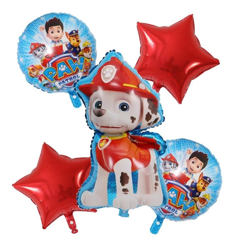 5 Globos Paw Patrol Con Marshall