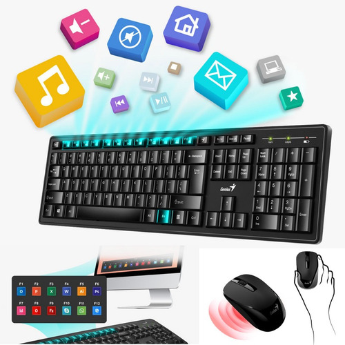 Kit de teclado y mouse inalámbrico Genius KM-8100 de color negro