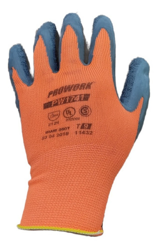 Guante Prowork 1741 Naranja Baño Látex Rugoso Talle 9