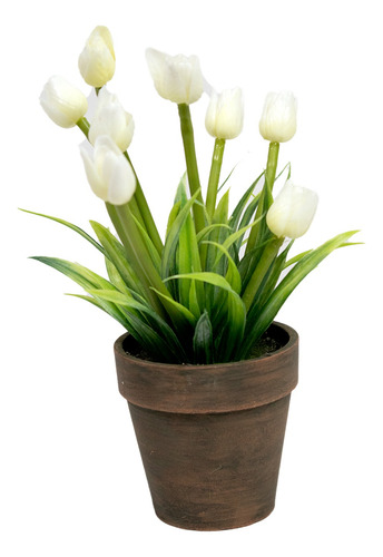 Tulipán En Maceta De Papel Maché Minimalista 20cm Interior