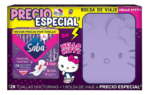 28 Toallas Nocturnas Saba + Bolsa Hello Kitty