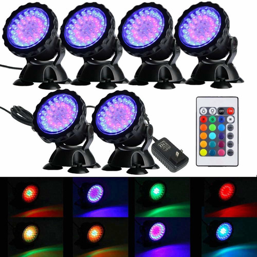 6 Luz Led Sumergibl Para Estanque Piscina Mando