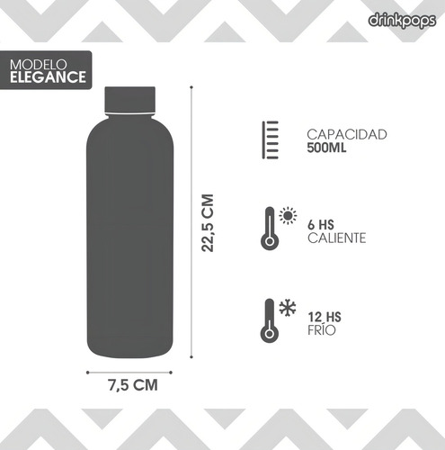 Botella termica Drinkpops Elegance acero inox doble capa premium color rosa de 500ml