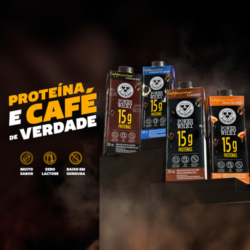 Bebida Láctea UHT Cappuccino Cookies'n Cream Zero Lactose 3 Corações Power Whey Caixa 250ml