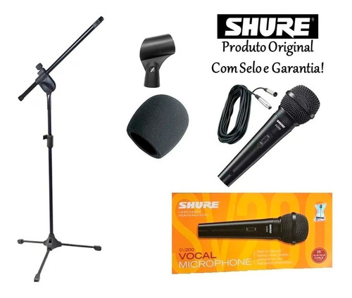 Kit Suporte Microfone Ask + Microfone Shure Sv200 + Espuma