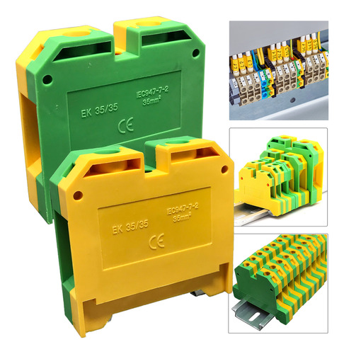 Borne Sak Terra 35mm Trilho Din Verde/amarelo