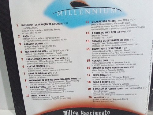 Cd Milton Nascimento/millenium. (Usado)