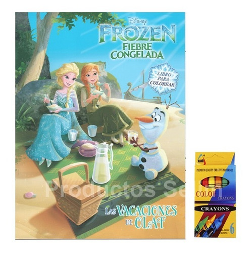 Imagen 1 de 3 de Libro Para Colorear + Crayolas Frozen 10 Pz Fiesta Infantil