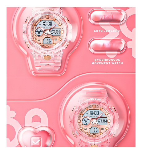 Reloj Electrónico Luminoso Transparente Pindows Color De La Correa Rosa/azul